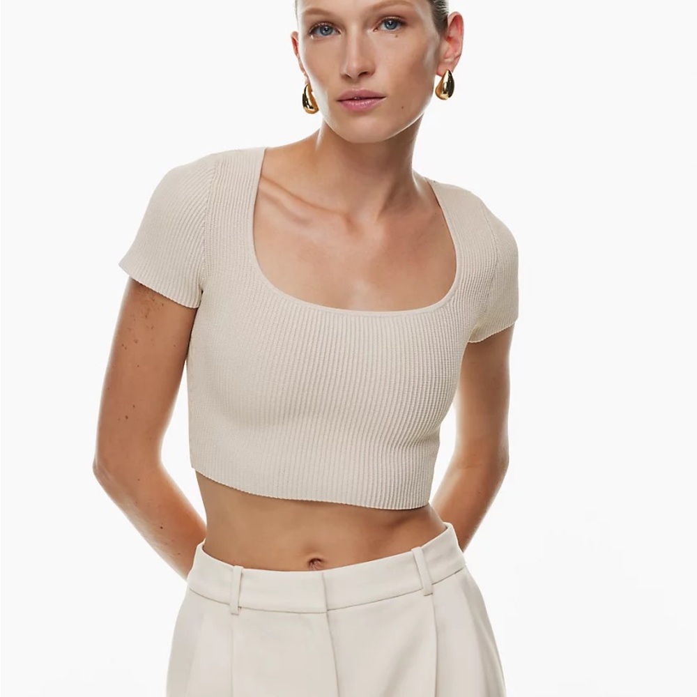 Aritzia babaton Sculpt Knit Squareneck Cream beige Ribbed Knit Crop Top xxsmall